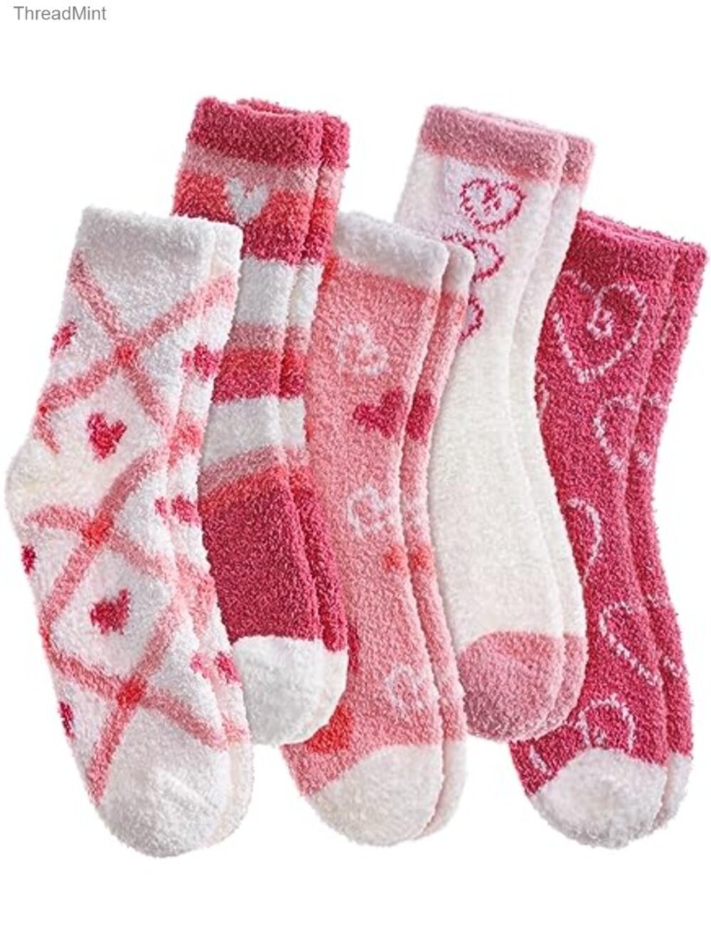 Fuzzy Slipper Socks 5 Pairs Polyester Cozy Warm Women's
